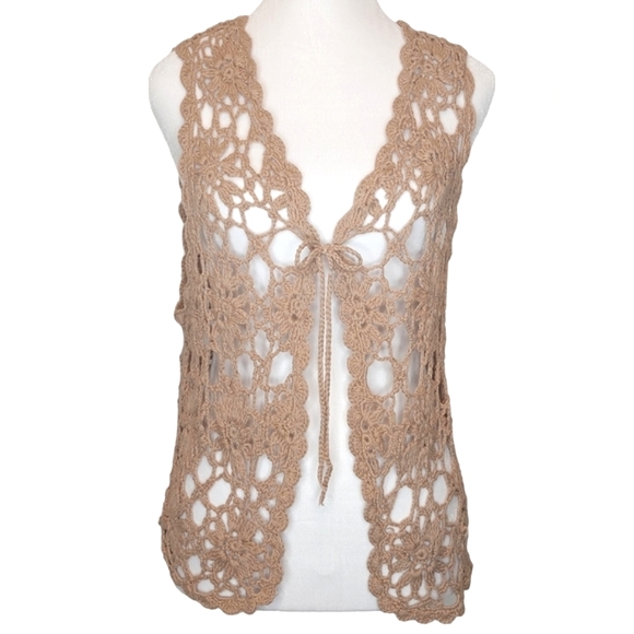 Dress Barn Jackets & Blazers - Dress Barn Tan Bohemian Crochet Vest Size XL